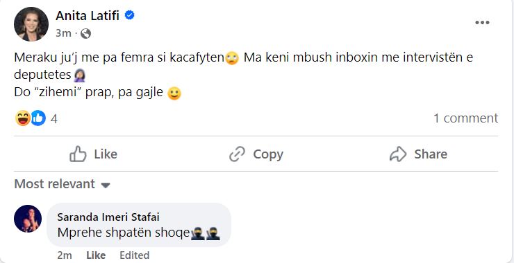 “Mprehe shpatën shoqe”, Imeri Stafai e gatshme për debat! Latifi: Do “zihemi” prap, pa gajle