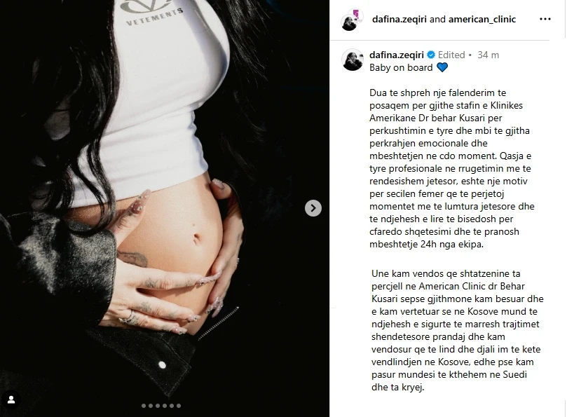 Dafina Zeqiri thotë se është shtatzënë
