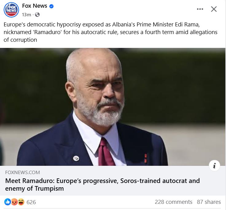 Fox News e quan Edi Ramën “Ramaduro”: Autokrati progresist i Evropës, i trajnuar nga Soros dhe armik i Trumpizmit