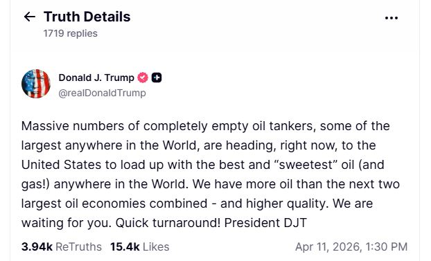 Trump: Tankerët po lundrojnë drejt SHBA-së, për t’u furnizuar me naftën dhe gazin më të mirë dhe më ‘të ëmbël’ në botë