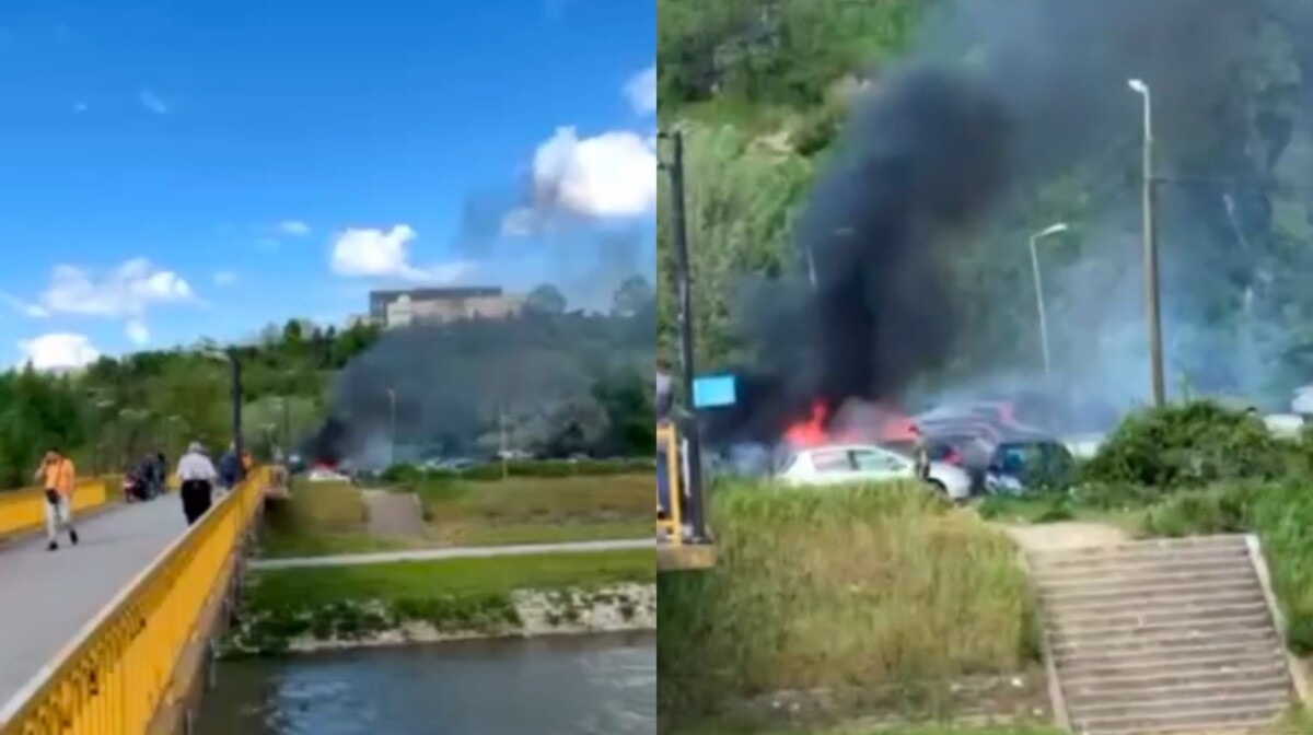 Pesë automjete të djegura poshtë Kalasë së Shkupit pranë Vardarit  një person i lënduar