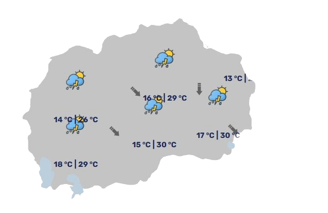 Mot me vranësira dhe periudha me diell  Kushte për reshje të rrëmbyeshme  breshër  bubullima dhe erë të fortë