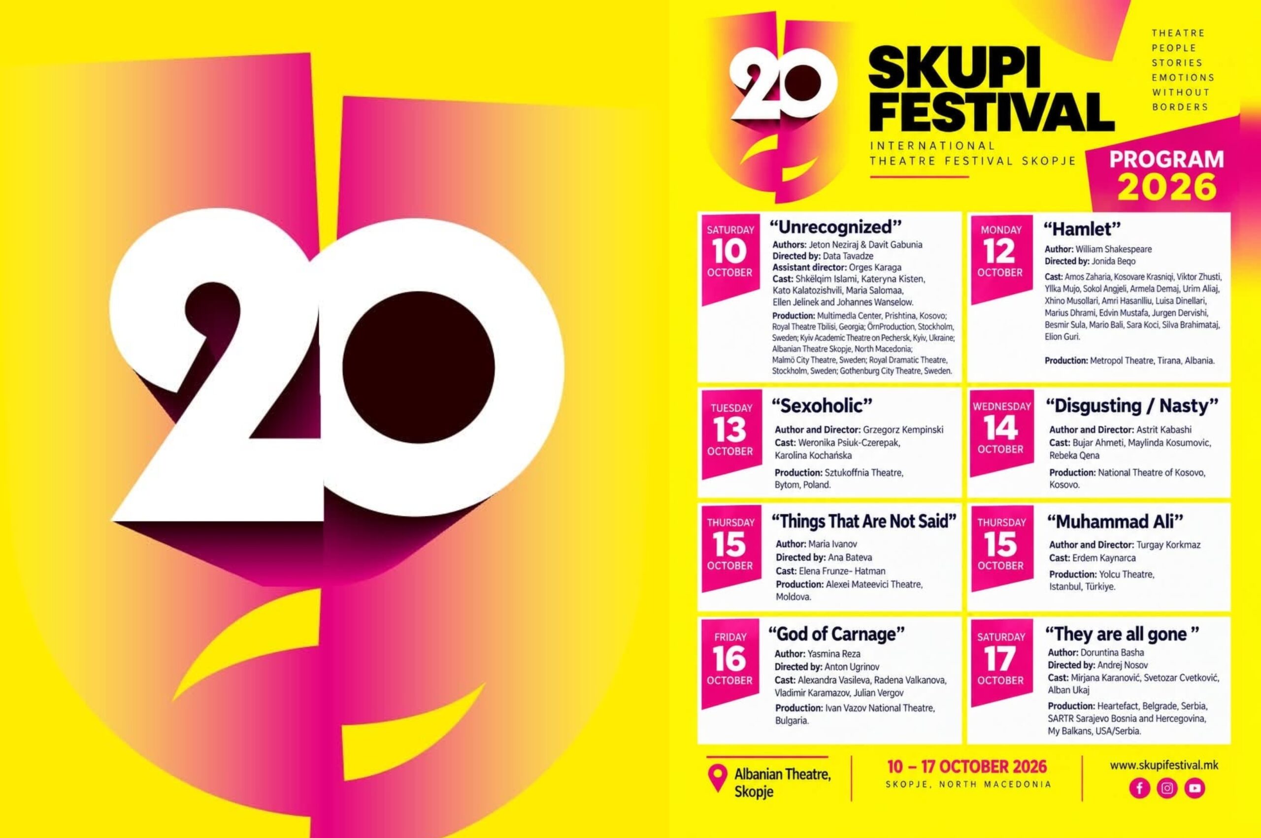 SKUPI FESTIVAL shënon edicionin e 20 të jubilar me tetë shfaqje nga rajoni dhe Evropa